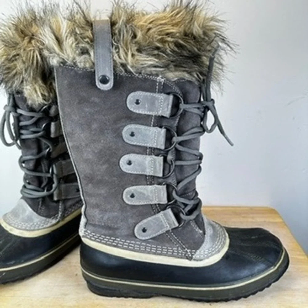 Sorel Joan of‎ Arctic Women's Waterproof Boot Size 9 Fur Lined Quarry Black Grey